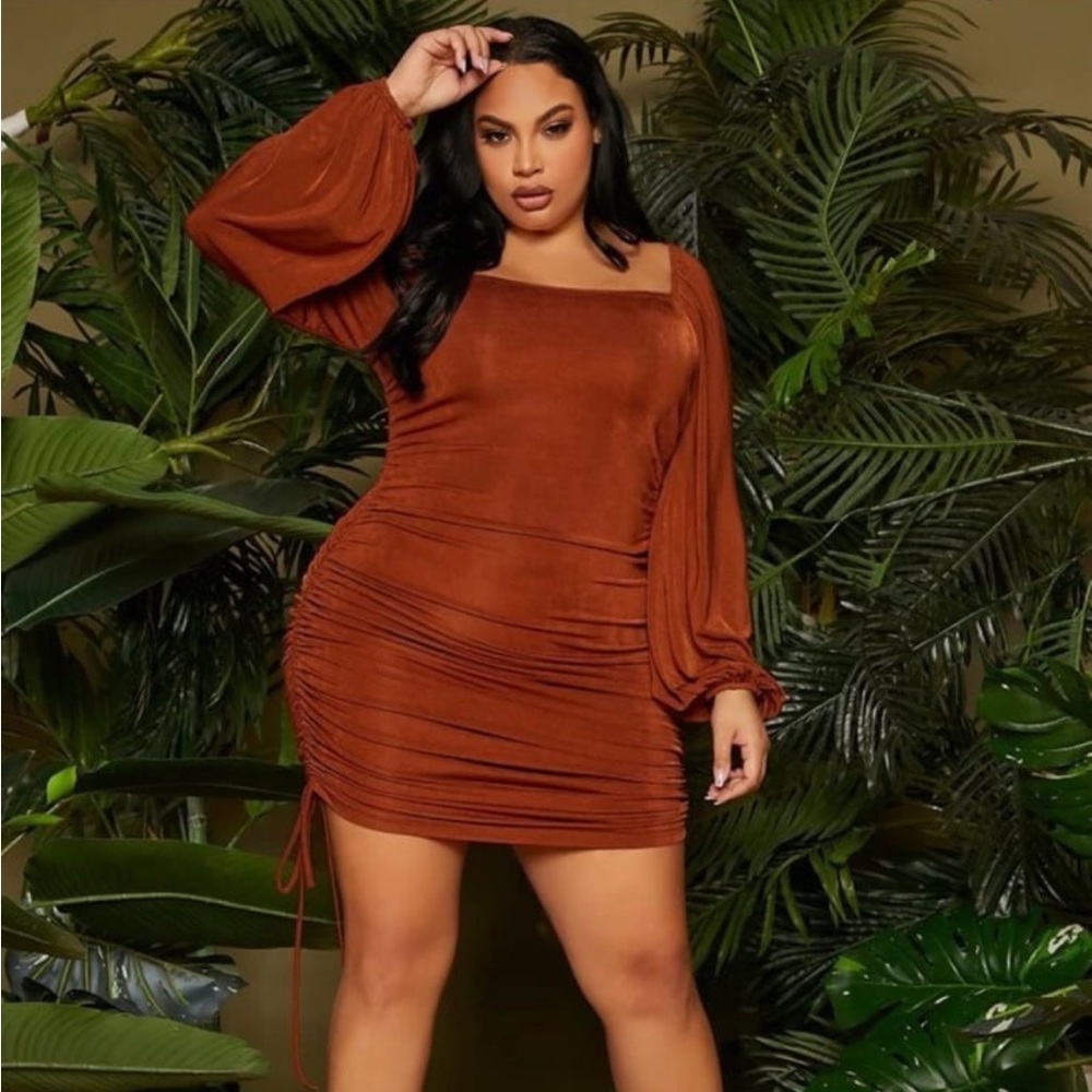 SHEIN SXY Plus Square Neck Drawstring Side Dress